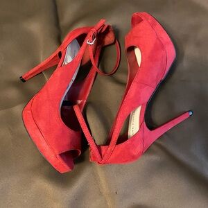 MARC FISHER SIZE 10 RED PEEP TOE ANKLE STRAP PUMP GENTLY USED